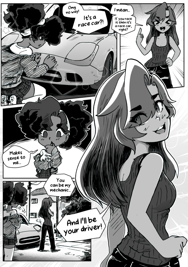 caffeccino:Chapter 3 of Apex Limit is up on my Patreon! Wittle baby Cinnamon and Papaya get into racing together 💖Check it out on Patreon.com/caffeccino 💖There’s, like, 300 pages of comics to read!