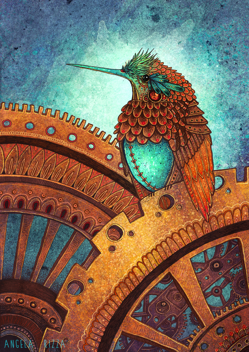 angelarizza:  Just finished a small commission for Kymba of her clockwork hummingbird!
