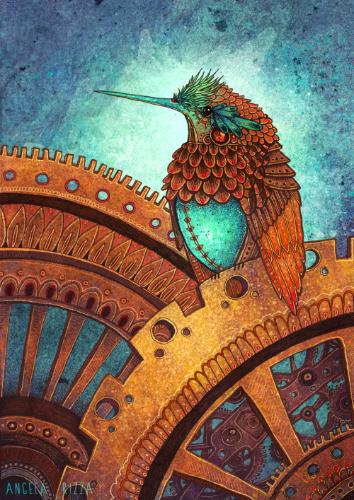 angelarizza:  Just finished a small commission for Kymba of her clockwork hummingbird! Such a cute little guy and had fun decorating this one. More info on commissioning me if you’re interested, Etsy. 