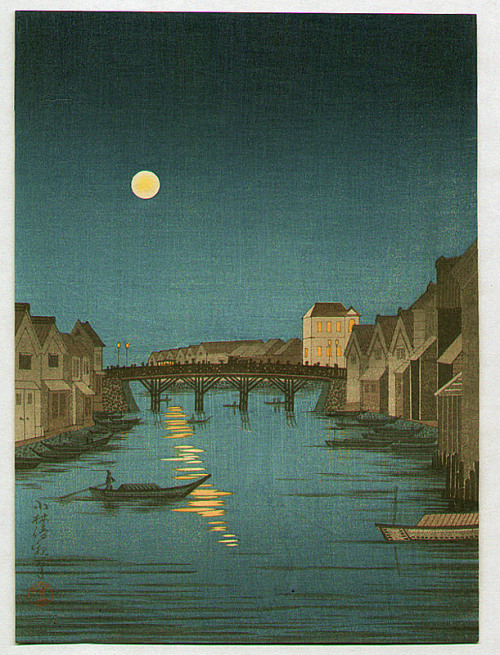 nobrashfestivity:Kobayashi Kiyochika Full Moon at Nihonbashi bridge  1930′s