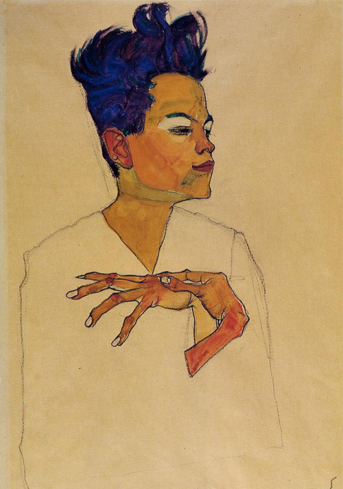 paintmedownsir:  Self Portrait with Hands on Chest Artist: Egon Schiele Completion Date: 1910 Place of Creation: Czech Republic 