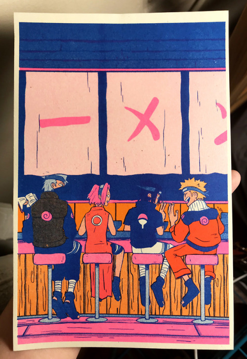 got to take a riso class for the first time this weekend! first ever print: team seven at ichiraku.[