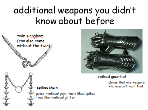 a-p-h-belarus: phrux: adamsforthought: dungeonsandpendragons: Commonly confused medieval weapons,&nb