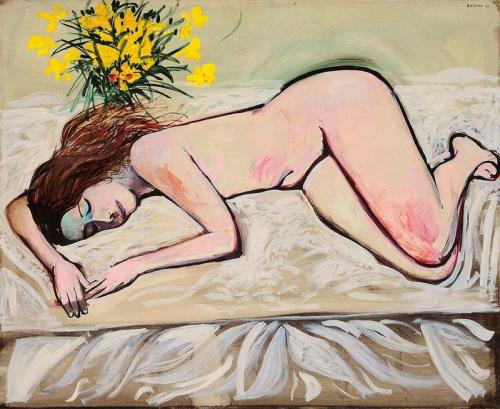 huariqueje: Untitled , Nude with Flowers  -   Charles Blackman, 1971. Australian,b.19