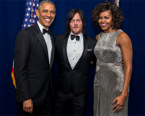 celebritiesofcolor:  Michelle Obama and Barack Obama pose with Lauren Cohan, Norman