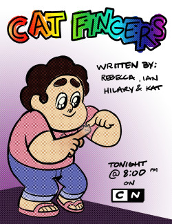 Character designer Danny Hynes says:  CAT FINGERS!  TONIGHT!  Rebecca, Ian, Hilary, and Kat (and of course, Stu) really did an amazing job on this board.  I had a great time designing for this episode and I’m really excited for everyone to see