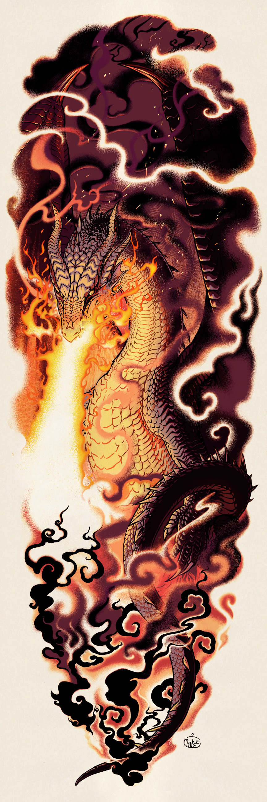 A commission for a Sleeve Tattoo design of Fatalis, an endgame dragon from Capcom's Monster Hunter franchise.