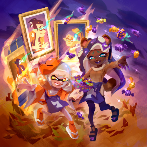 Halloween in Splatoon…trick (Redd) or treat (Nook)