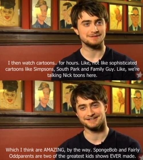 policecodeforzombieontheloose:  buzzfeedgeeky:  Gospels from the mouth of DanRad  “fuck that, I’m Harry Potter” 