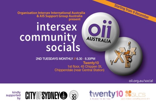 Open community social events for people with intersex variations will start in Sydney, Australia, on