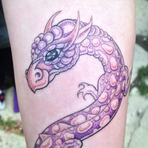 Baby dragon tattoo all in dotwork.  Tattoo by Daemon Rowanchildewww.urbanprimitive.com