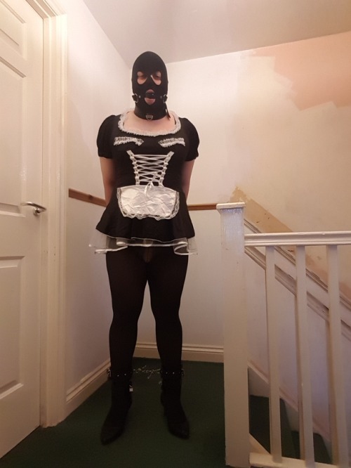 the-chastityuser: Spent 2 hours of my afternoon in some self bondage, hooded, gagged, collared, ankl