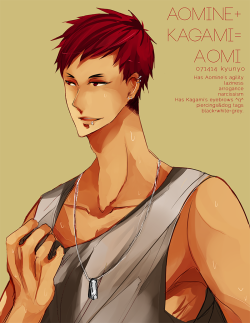 kyunyo:  Basically Aokaga’s baby. ^q^ You know, what if they have a kid someway somehow that someway somehow poofs up from the future and bothers them in the present. Hell idek. I just wanted to draw Aomi, he’s cute. Or you can just think it’s red-haired