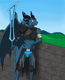 “The view of the countryside is lovely, now if only it stays this way”(Warrior dragon thingy I did, with those trunks things most gladiators wear&hellip;.I don’t know what’s its name&hellip;but a cloth speedo or combat briefs sound fitting enough&hellip;.