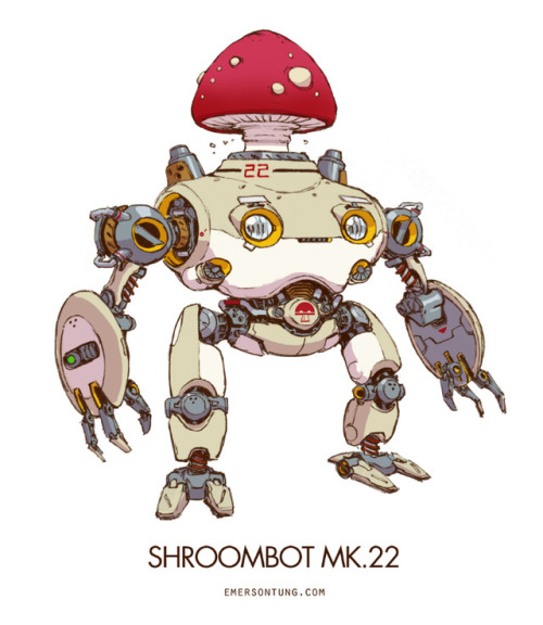 emersontung:   Shroombots - Mk.21 & Mk.22 Shroombots are eco-friendly automaton powered by chemical reactions of fungi spores. While the fungi that grow on these shroombots are used mainly to power the robot itself, they could also be harvested for