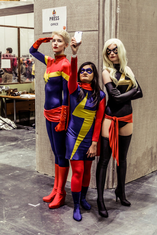 titansofcosplay:  Captain Marvel: Riot CosplayMs. Marvel (Kamala Khan): Shewana Ahmed  Ms. Marvel (Carol Danvers): Lisa Marie Cosplay   Follow us on Facebook, tumblr or Twitter, Send us your Cosplays!    