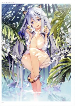 taira tsukune animal ears bottomless breast hold breasts nipples no bra open shirt tail wet | #373262 | yande.re