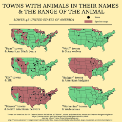 datarep:  US towns with animals in their names, compared to the current range of that animal