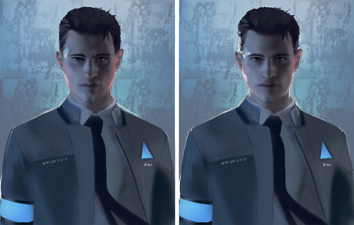 Process of the Connor (Detroit: Become Human) painting I just finished - final result is here!