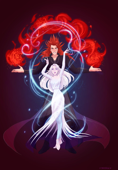 by @starrycoveThank you so much for taking my commission of Axel and Elsa! The fire and ice bbies lo