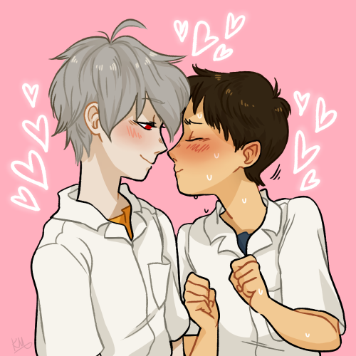 kittiepng:  happy birthday kawowowowowouwuuwru!!!!!!!!!! he gets a shy kiss from a nervous shinji.
