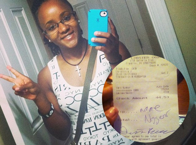  socialismartnature: Waitress Finds ‘None, N****r’ Written As Her Tip From Racist