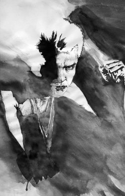 Rebel Yell: The Musical Genius of Billy Idol ~ Original Ink Illustration / Portrait (2010 Exploration of Pop Icon&rsquo;s Shadow, Mind and Motion)