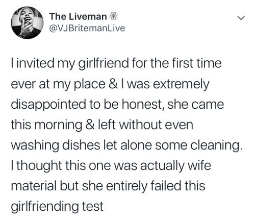 onyourleftbooob:  ragingvulvasaur:  onyourleftbooob:  He said he thought it was a woman’s job to cook and clean. I hate men.  Girl dodged a bullet. I hope she went out for celebratory drinks after getting this slob’s breakup text.  Oh, but it’s