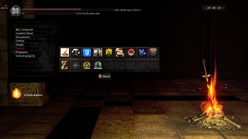 firequacker:  (via My Dark Souls themed desktop so far with menu sounds! Flame is Trashcan and soul power is CPU - Imgur) 