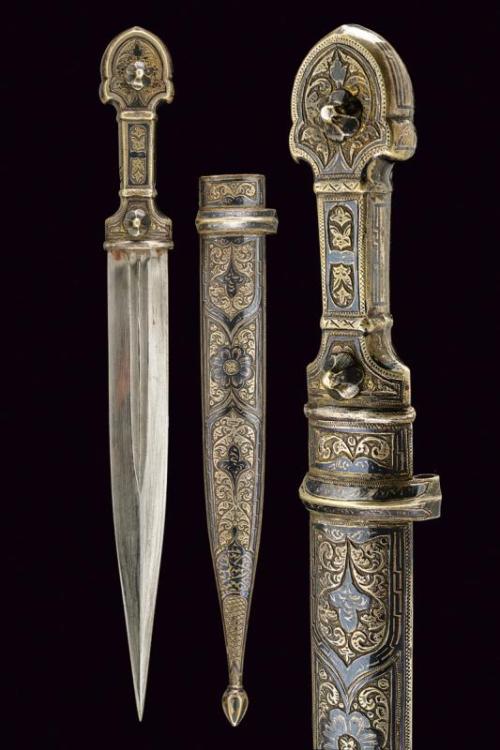 An incredible niello silver decorated kindjal dagger, from the Caucasus, 19th century.from Czerny&rs