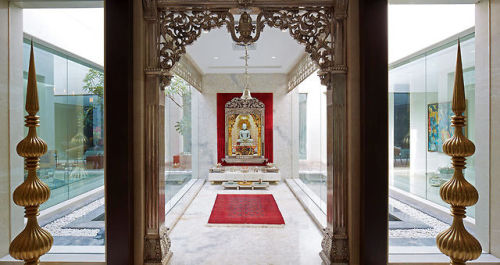 Jain household shrine in a modern house.