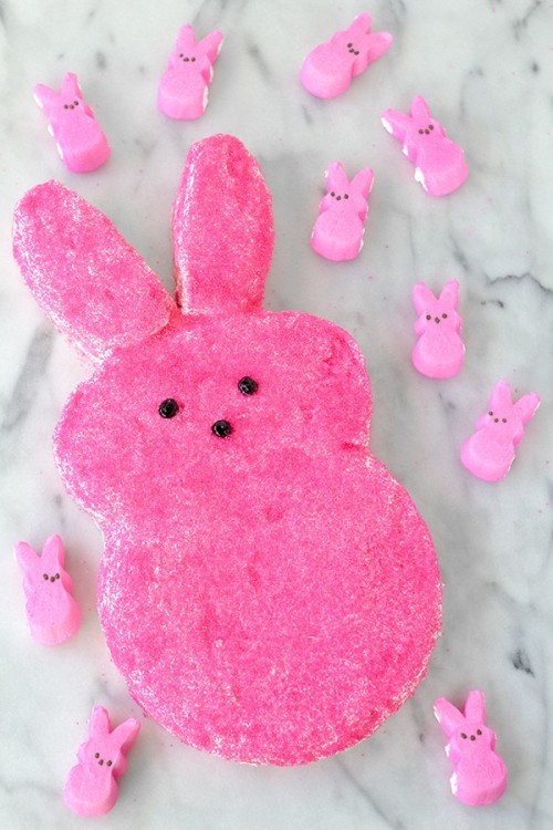 DIY Giant Easter Peep Cake Tutorial from Studio DIY. This is made out of 2 8″ round cakes and then f