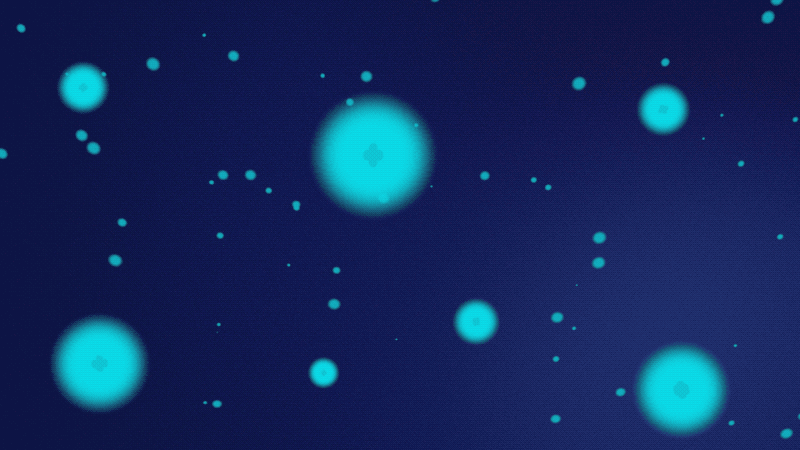 In front of a navy-blue background, tens of light blue orbs float at varying sizes, representing varying distances from the viewer. There are three large blue orbs in the foreground, with small plus signs at their centers. Several yellow streaks of light race across the screen. As the streaks collide with blue orbs, the orbs flash and grow slightly larger, absorbing the yellow streaks, before returning to their original state. The yellow streaks of light do not re-emerge from the orbs. Credit: NASA’s Goddard Space Flight Center