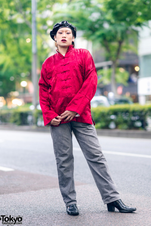 Japanese teens Dai, Kan, and Kota on the street in Harajuku wearing remake fashion along with items 