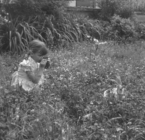 Marcelle Vallet (1907-2000)Une petite fille essaie de prendre en photo un gros lapin