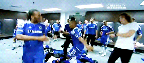 :  deiphobe requested: David and Drogba dancing in the locker room. 