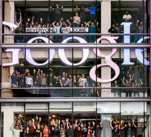 “Here’s the scene at Google’s Boston office today, with dozens of employees taking a vis