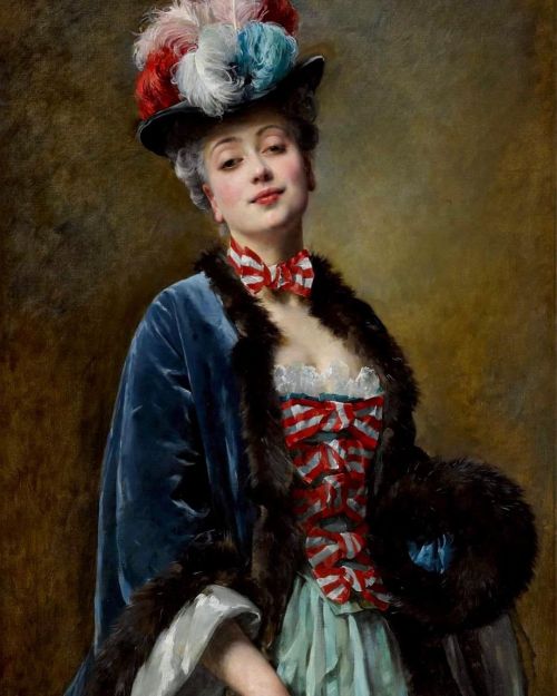 #ArtAppreciation ♥️Madeleine Jeanne Lemaire (French, 1845 - 1928) “Lady in Red, White, and B