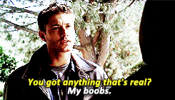 supernaturaldaily:  “My name is Dean Winchester. I’m an Aquarius, I enjoy sunsets, long walks on the beach and frisky women. And I did not kill anyone.” 
