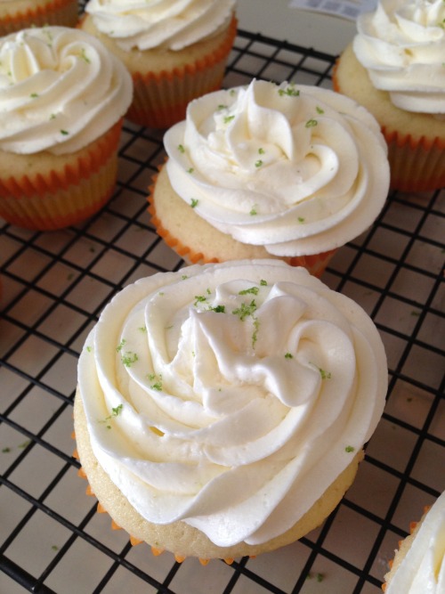 mightysweet:  Another tasty treat from earlier this summer: MARGARITA CUPCAKES for KB’s birthday! Totally deserving of the all-caps. And yes, you could absolutely taste the tequila! (Pre-Kitchenaid baking.) 