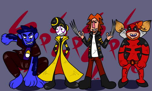 kludis-art:  Pizza Party Force I always thought @pan-pizza‘s black and yellow attire looks very super heroish and what else is black and yellow? Thats right the X-Men, so i drew the rest of the Pizza Party Podcast   gang @nolanthebiggestnerd @jimforce