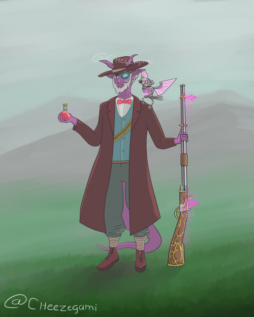 Drew my Dungeons & Dragon character, a tiefling alchemist gunner!