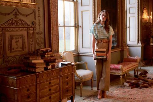 Vera van Erp with books in “Great Expectations” for Harper’s Bazaar UK, April 2017. Photograph by Th