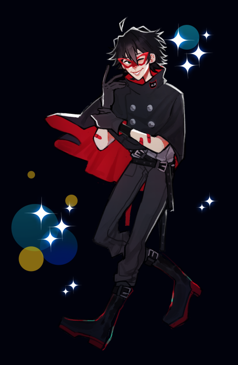 a redraw of Ranpo’s thief card in mayoi, i bet he stole Poe’s heart like this 