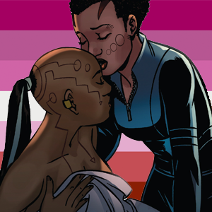 comicslesbian: (icons page) Lesbian pride flag icons of Ayo and Aneka from Black Panther: World of W