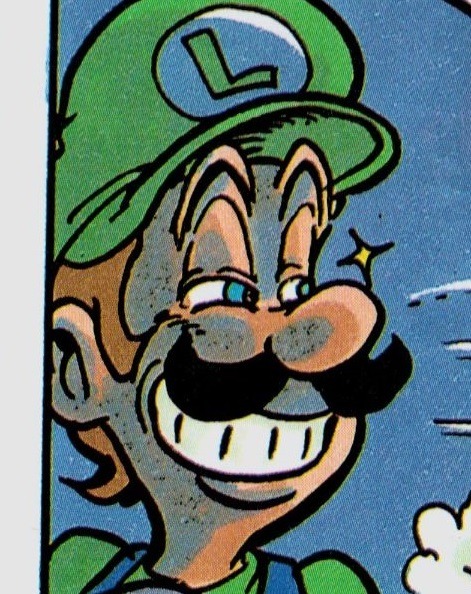 suppermariobroth: Illustration of Luigi from a Japanese guide for Super Mario Kart. this nigga weegee plotting