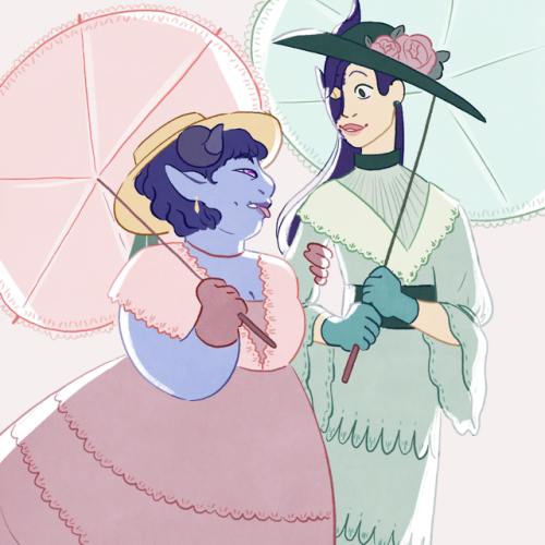 theres-no-comma: crayfishcoffee: femmes &amp; finery [ID/ A digital drawing of Jester and Calian