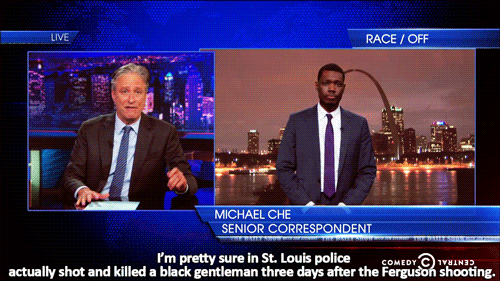 sandandglass:  Daily Show correspondent Michael Che tries to find a safe place to report from. 