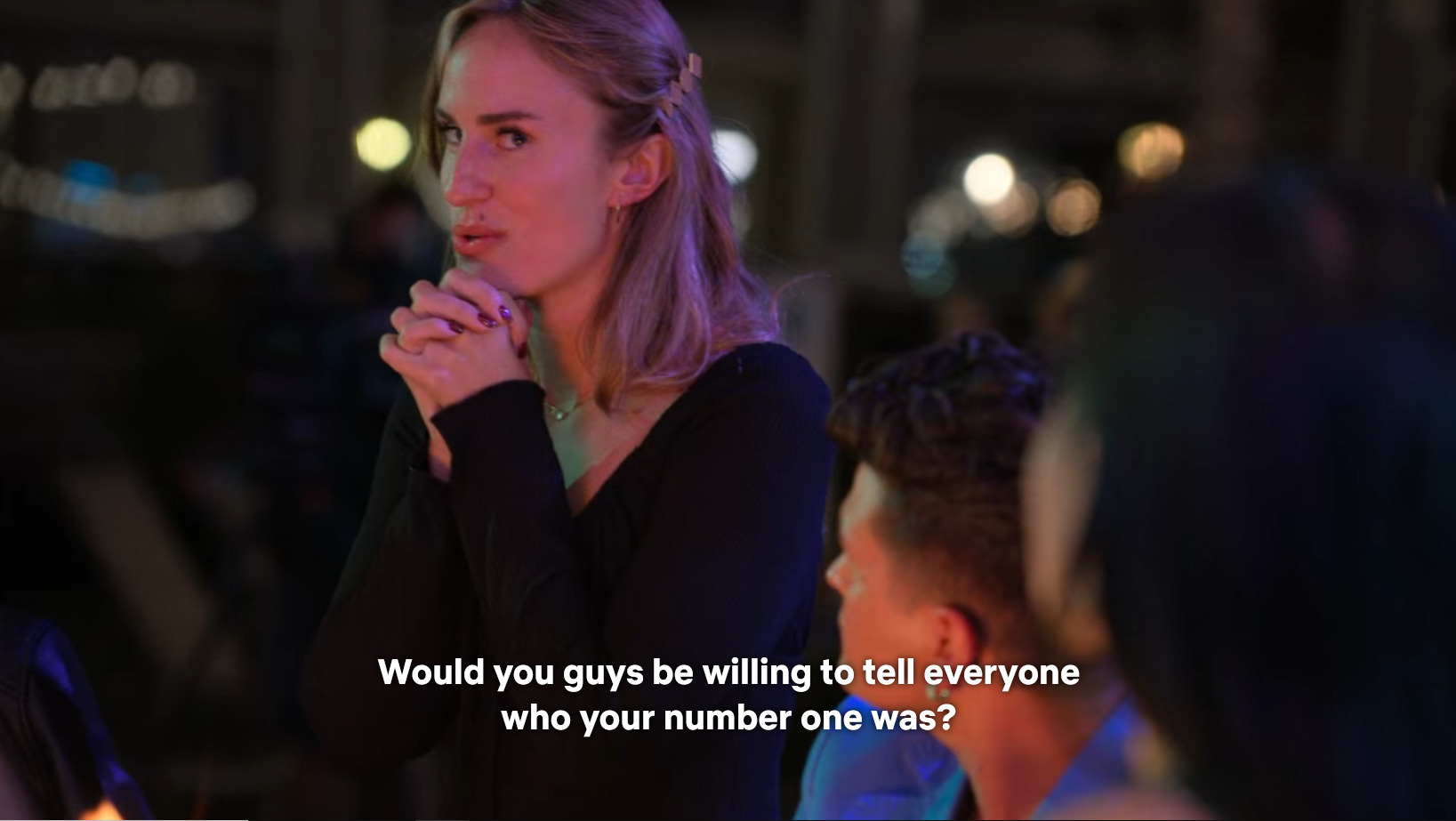 Vanessa clasps her hands in front of her face and asks, "Would you guys be willing to tell everyone who your number one was?"