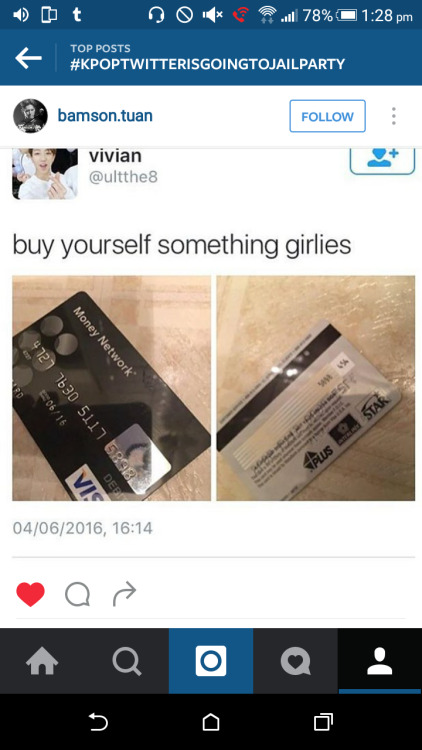 enigmatic-nic:  yehetkpoptrash:  A 5sos fan posted her credit card to let some followers buy their songs on iTunes. A K-pop fan screenshoted the picture with the caption, “buy yourself something girlies.” Apparently the K-pop fan was arrested. K-pop